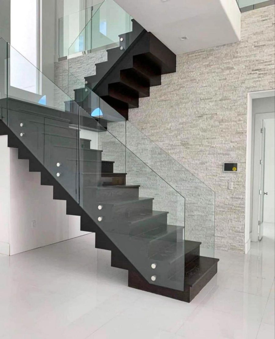 White frameless glass stair balustrade